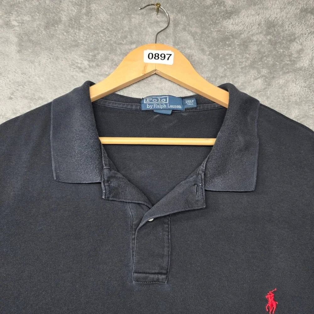 Polo Ralph Lauren Short Sleeve Jersey Polo Shirt Mens 2XLT Black Red Pony